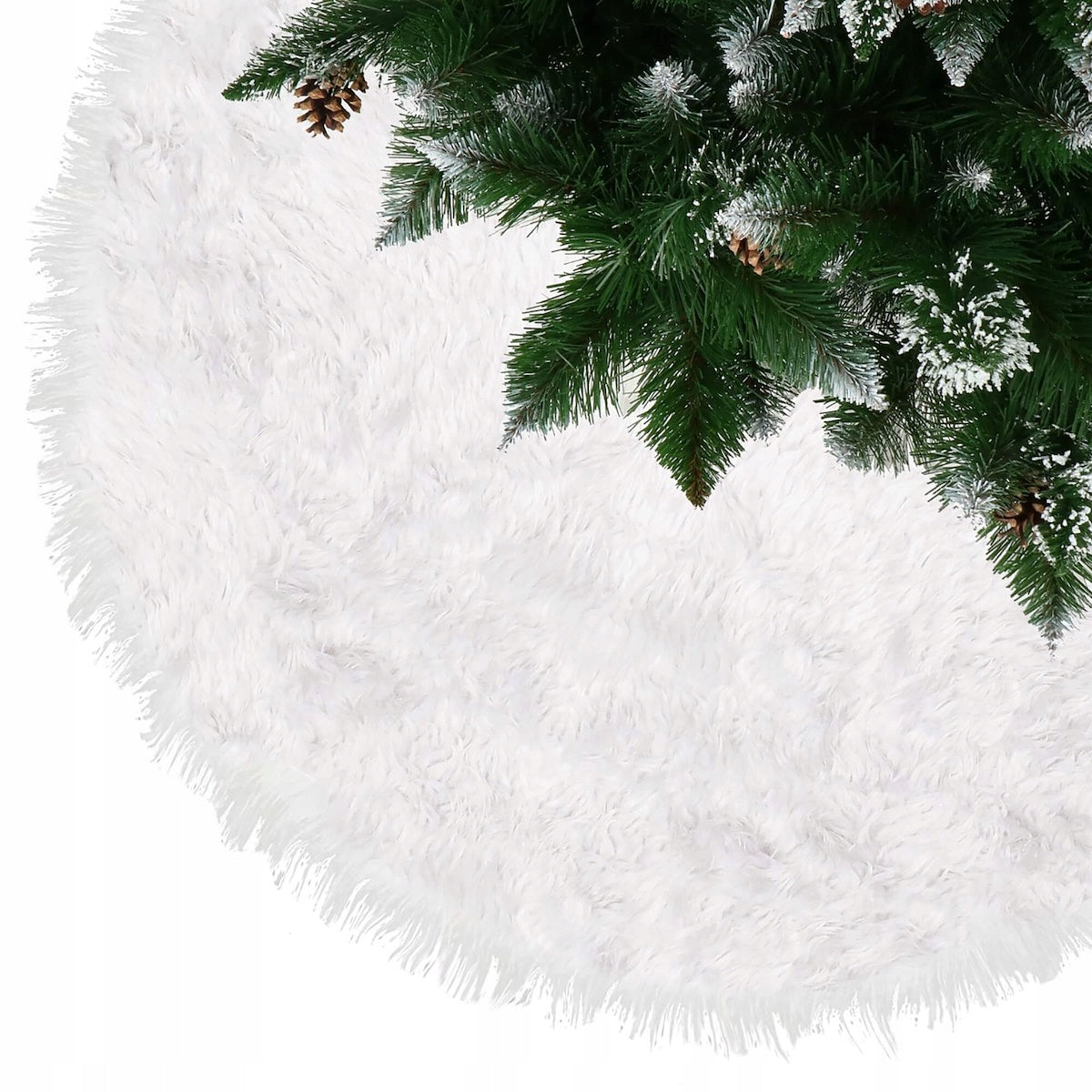 Covoras de pus sub bradul de Craciun, diametru 115 cm, imitatie blana alba