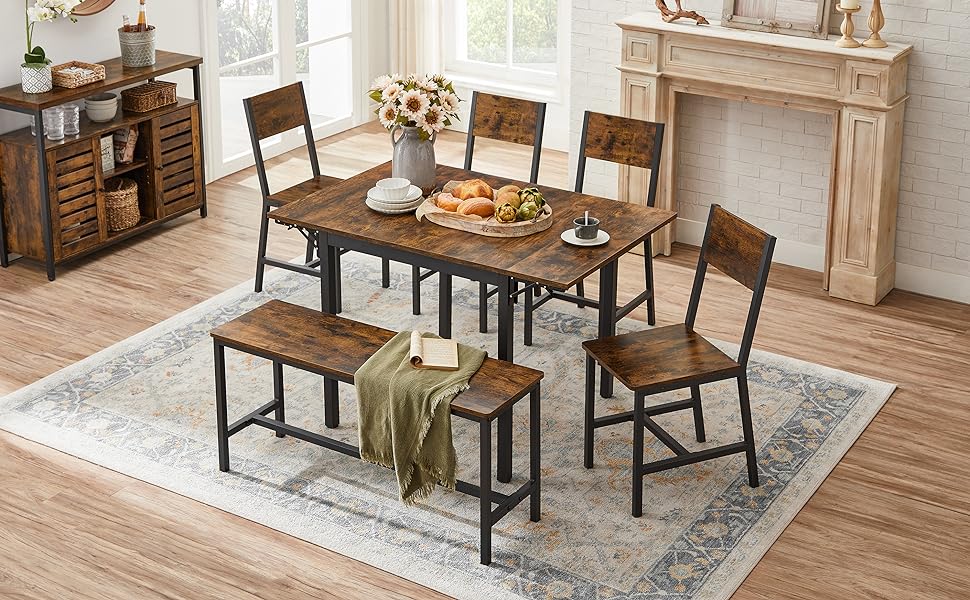 VASAGLE Masa de bucatarie sau living, extensibila, pentru spatii mici, stil industrial, 75x78x85/120cm, maro