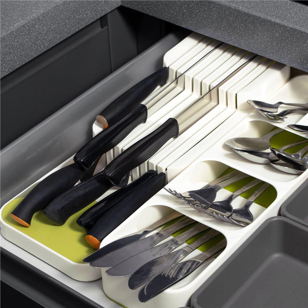 Organizator cutite pentru sertar, 9 compartimente, 40x14cm, alb