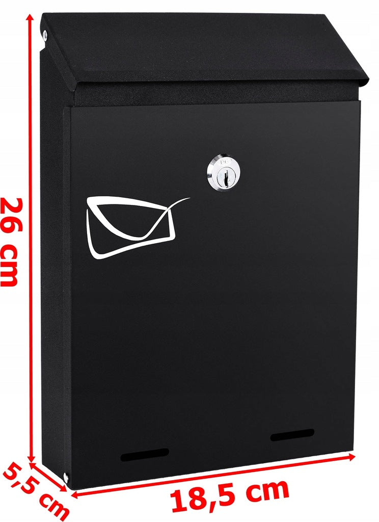Cutie postala de exterior, pentru gard sau perete, din otel zincat, cu incuietoare, 26x6x19cm, gri inchis