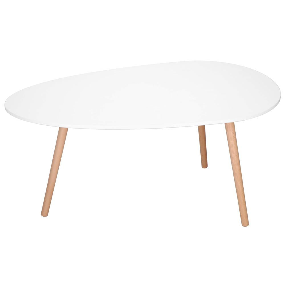 Masa de cafea, ovala, blat 100x50 cm, inaltime 48 cm, Blat MDF, Picioare lemn, Alb
