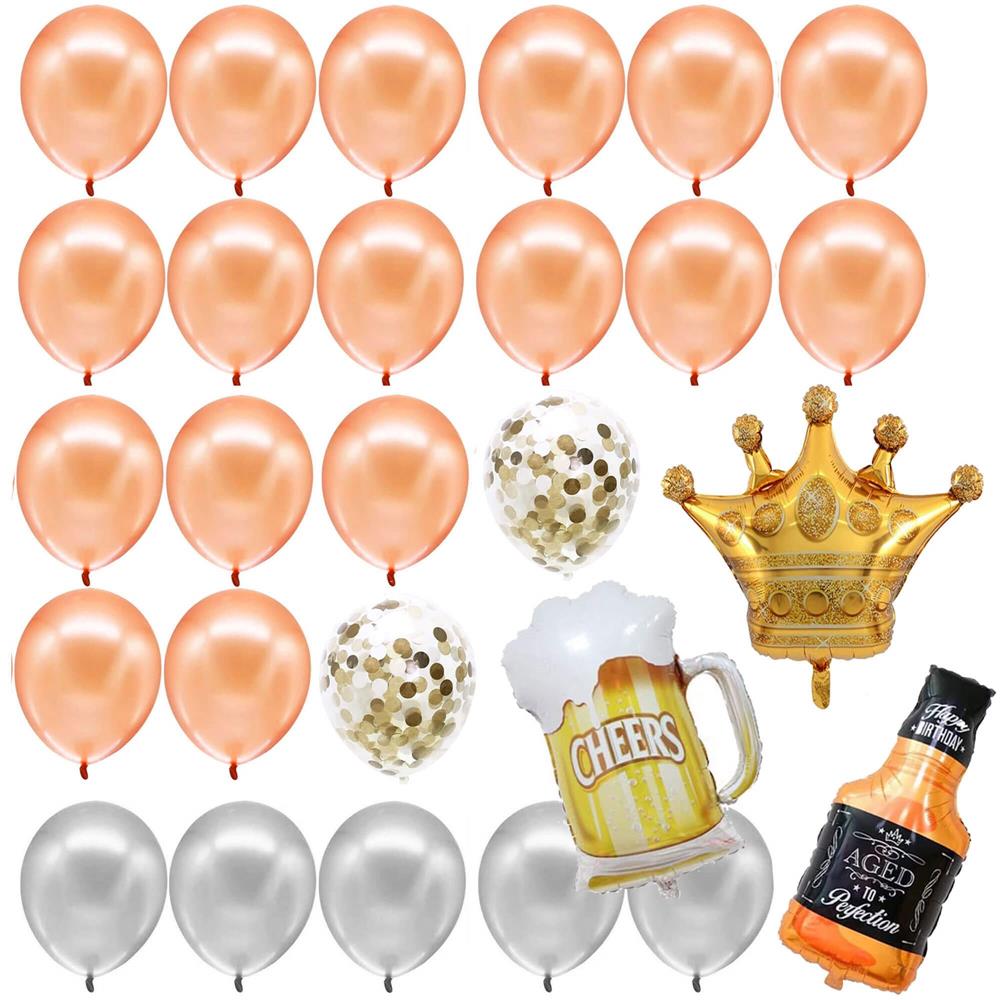 Set 48 baloane si decoratiuni, Happy Birthday, argintiu, roz
