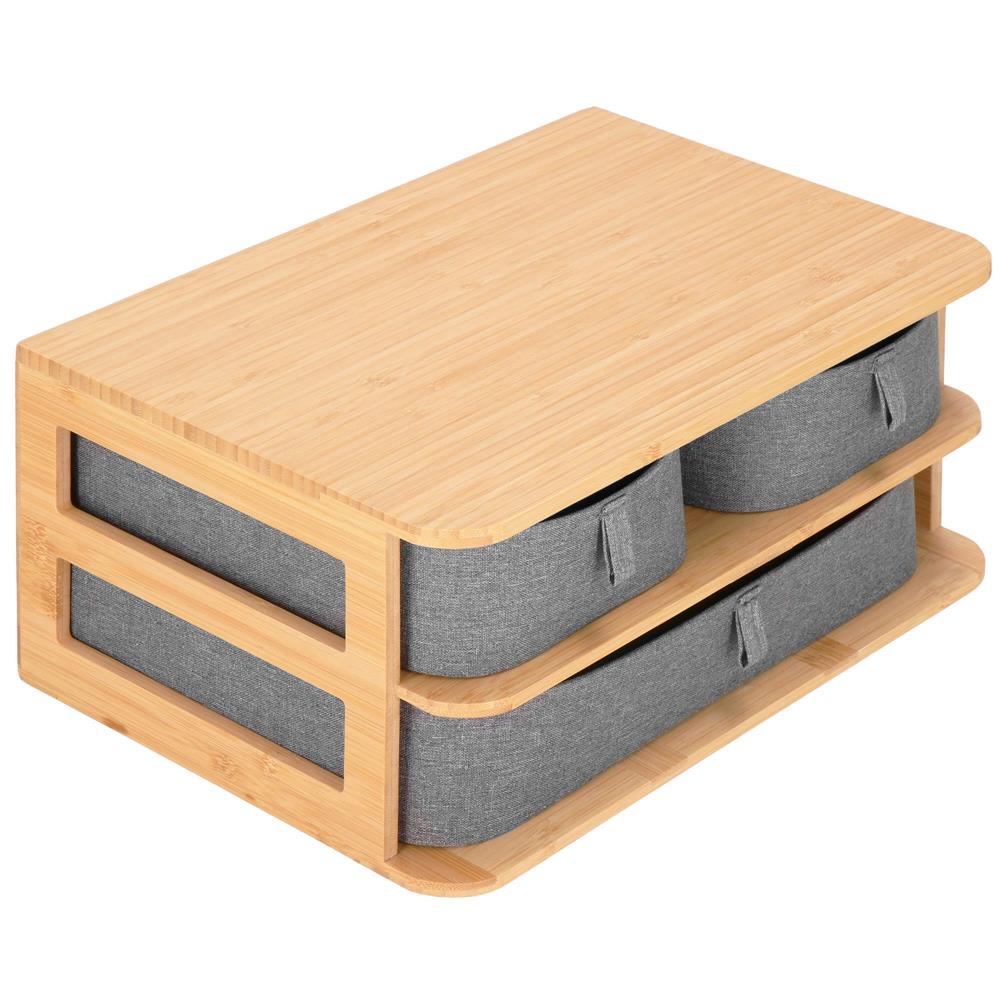 Cutie organizare din bambus, cu 3 sertare detasabile, 16x36x23cm, maro