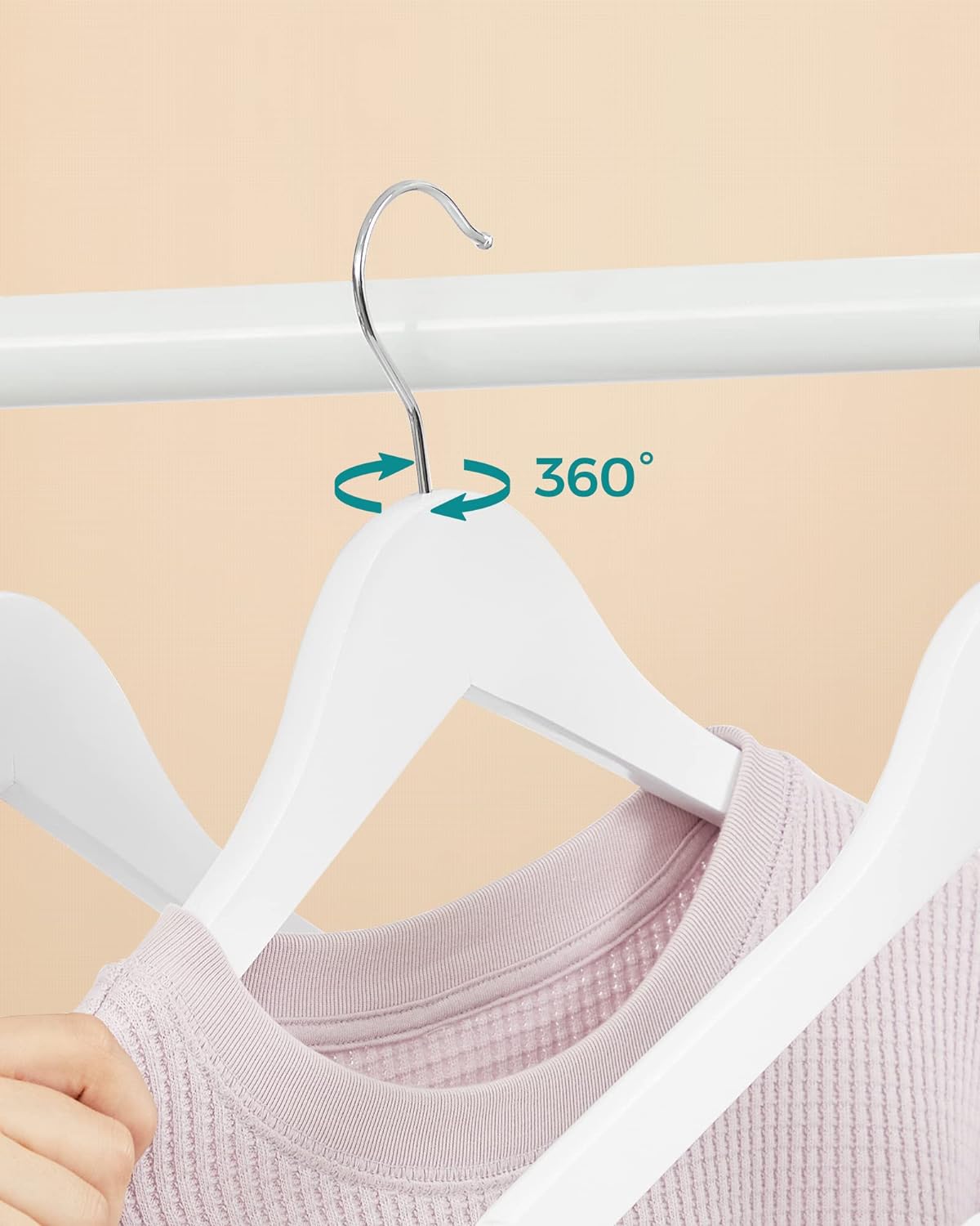 SONGMICS Set de 50 umerase din lemn, cu bara anti-alunecare pentru pantaloni, carlig pivotant la 360°, 45cm, alb