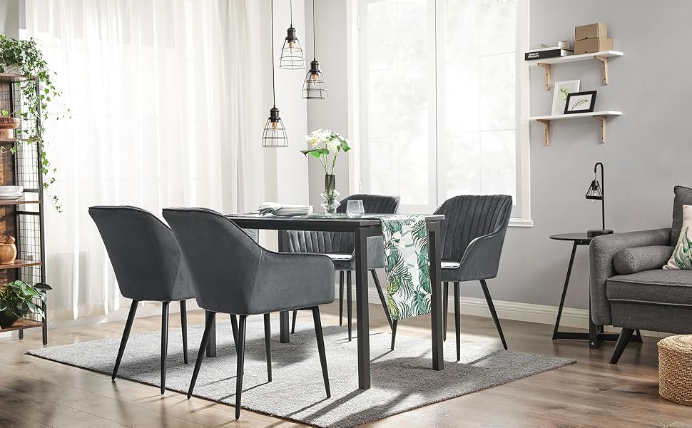 SONGMICS Scaun living tapitat din catifea cu cotiere, sarcina 110 kg, 63x60x85 cm, gri - 2