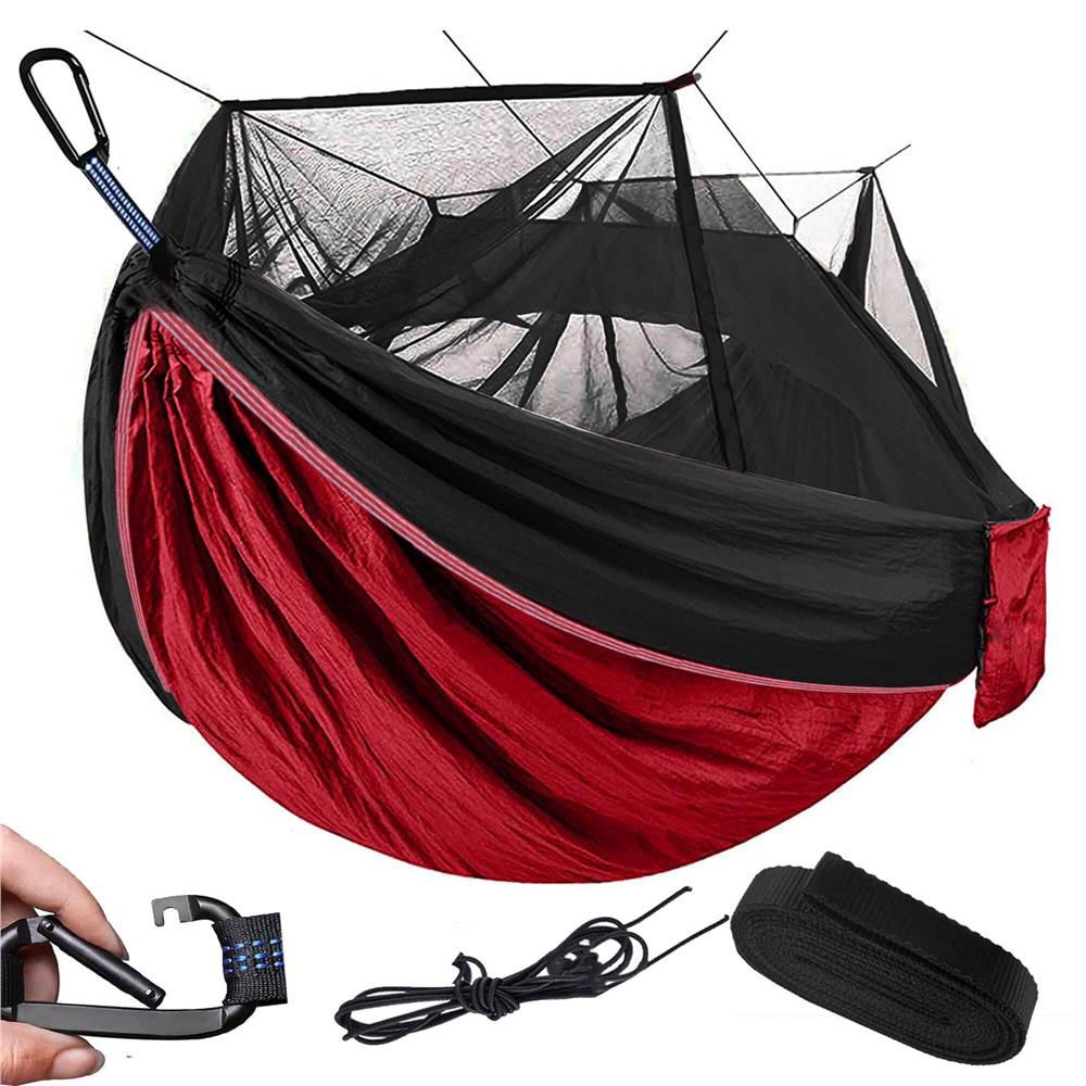 Hamac dublu din material parasuta 140x260cm, cu plasa de tantari, 250kg, rosu negru