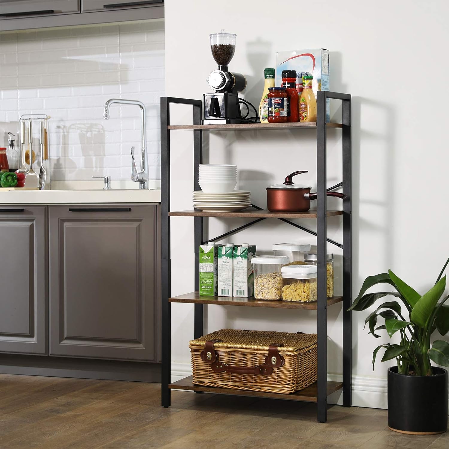 VASAGLE Biblioteca cu 4 etaje din lemn, cadru otel, stil industrial, 66x30x120cm, maro rustic - 7