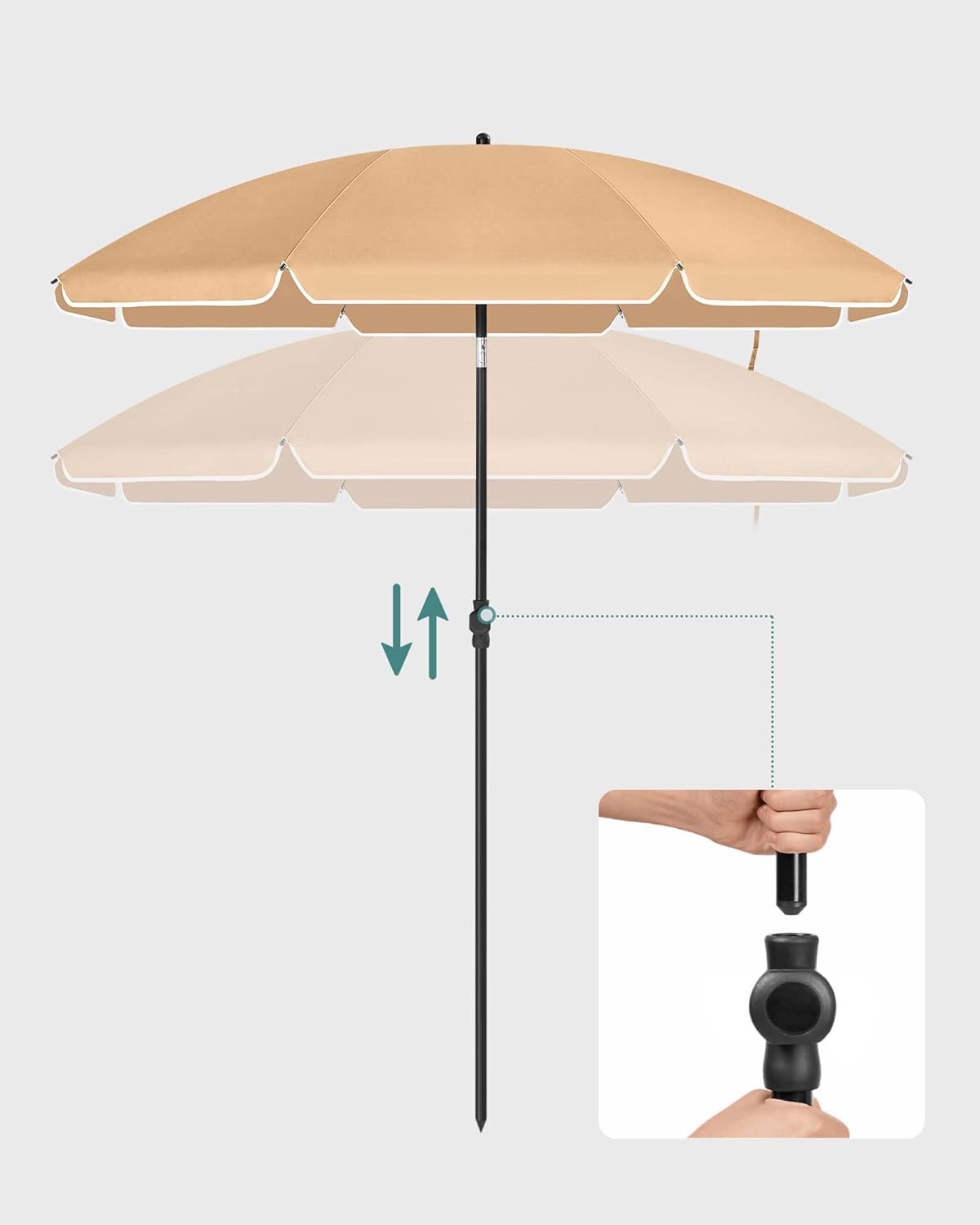 SONGMICS Umbrela terasa gradina sau plaja, cu inclinare, husa, diametru 200cm, taupe - 4