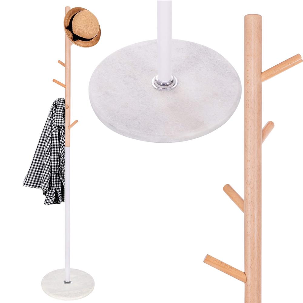 Cuier tip pom din metal, baza marmura, 6 agatatoare, 172cm, alb si maro