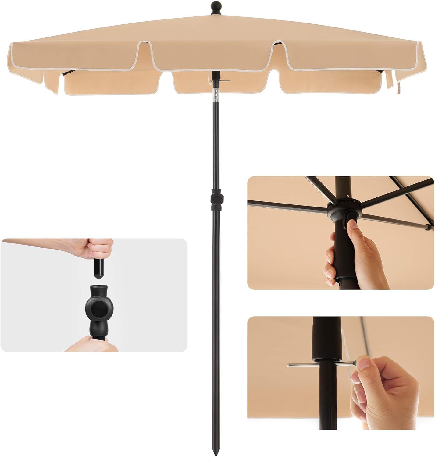 SONGMICS Umbrela terasa gradina sau plaja, cu inclinare, husa, 200x125cm, taupe - 7