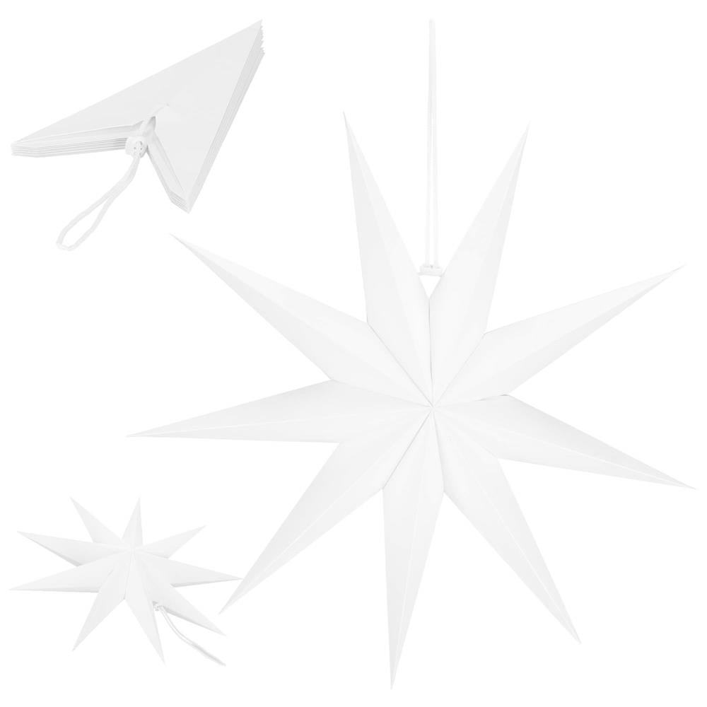 Stea decorativa 3D din hartie, cu 9 colturi, 60cm, alba