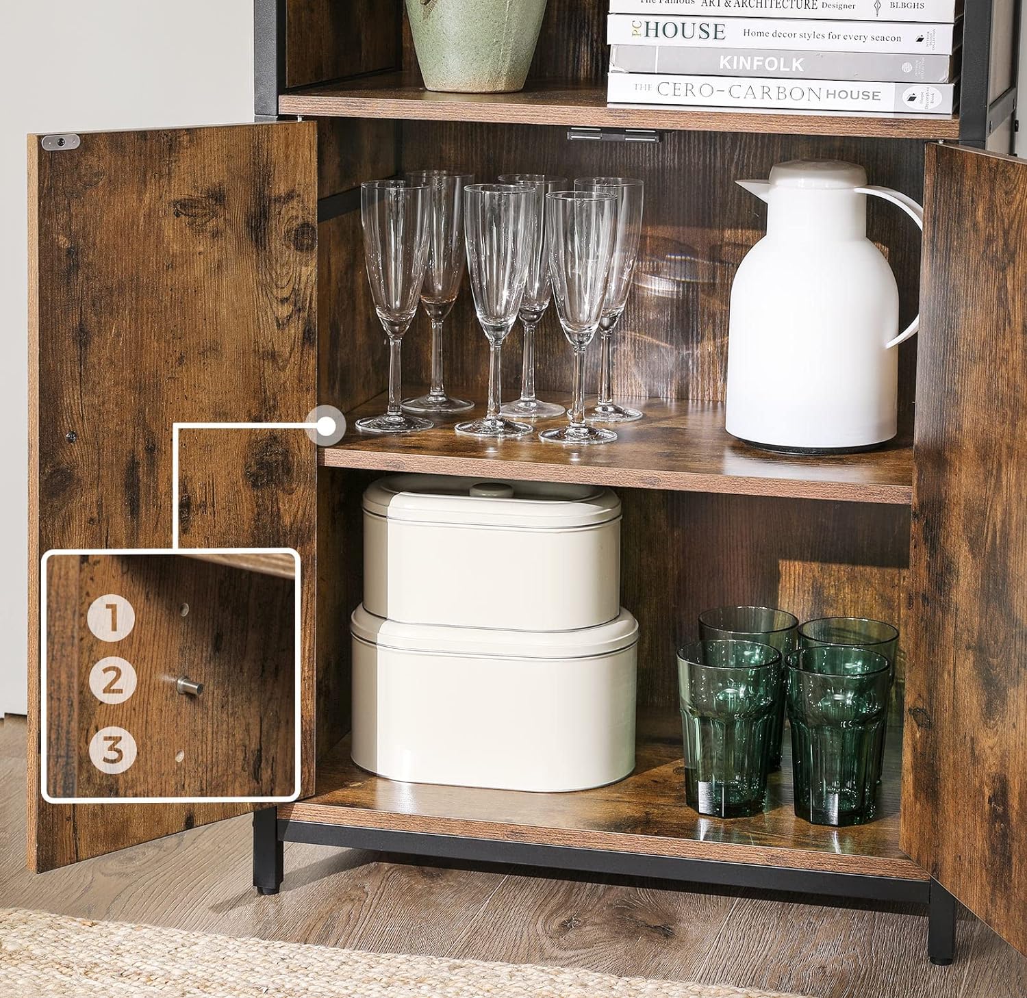 VASAGLE Comoda cu rafturi tip bufet, utilizare multifunctionala, stil industrial, 35x60x125cm, maro rustic - 3