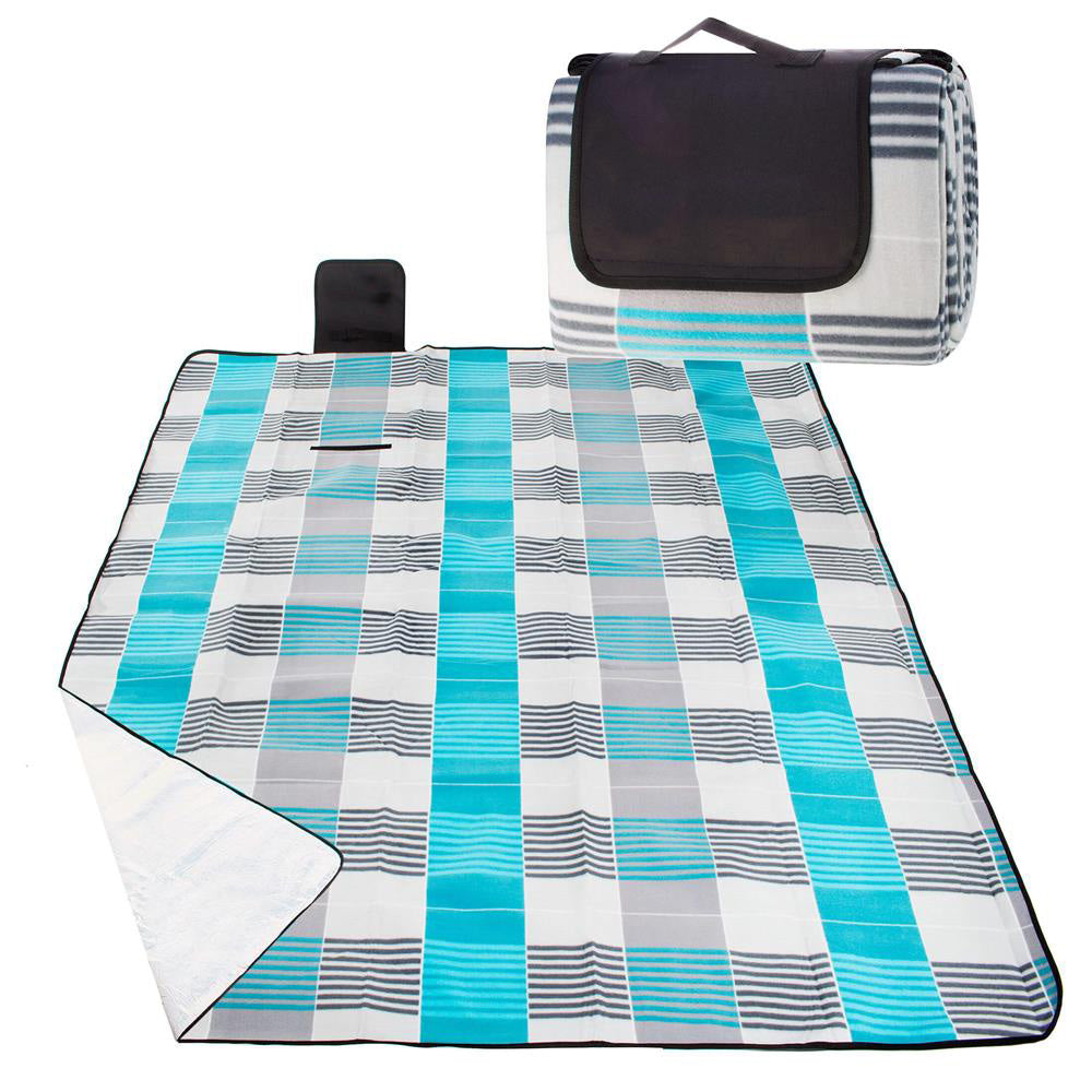 Patura pentru picnic sau plaja, cu folie izolatoare si maner, 200x300cm, albastru gri