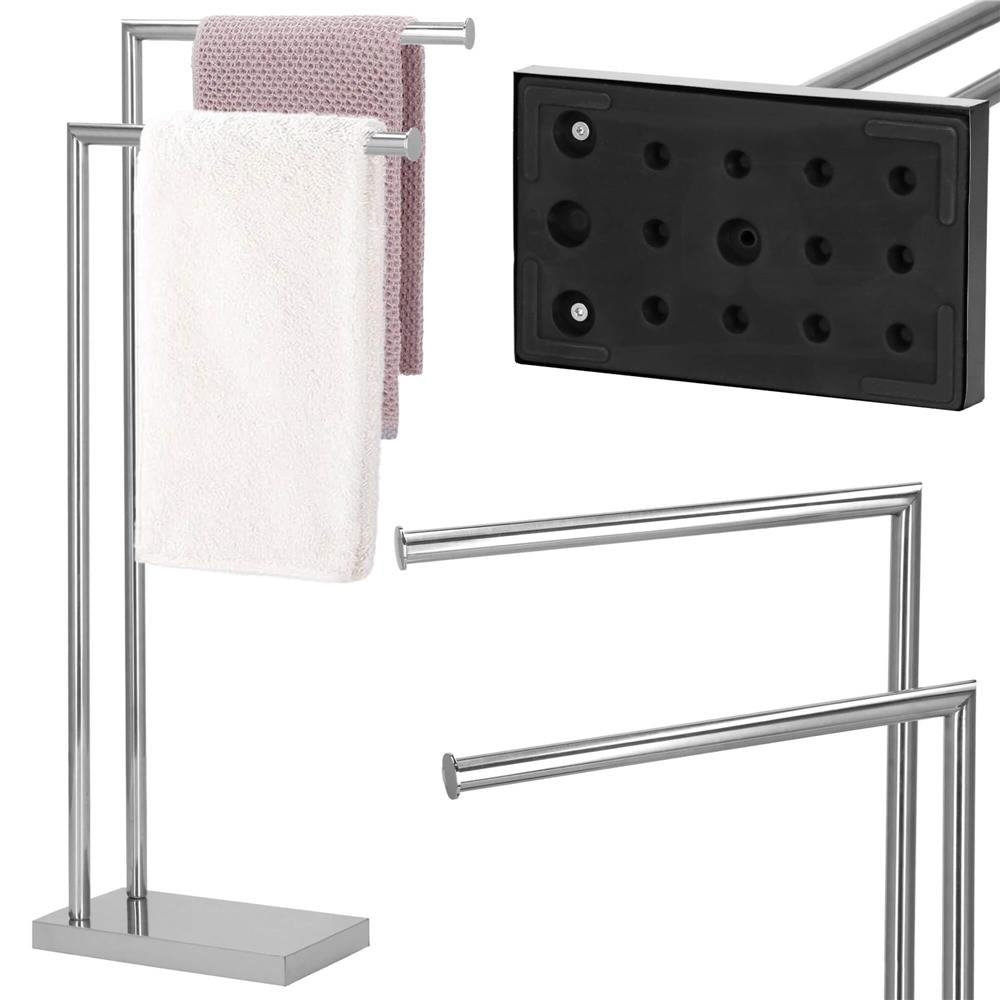 Suport metalic de baie pentru prosoape, cu 2 brate, 80 cm, argintiu cromat