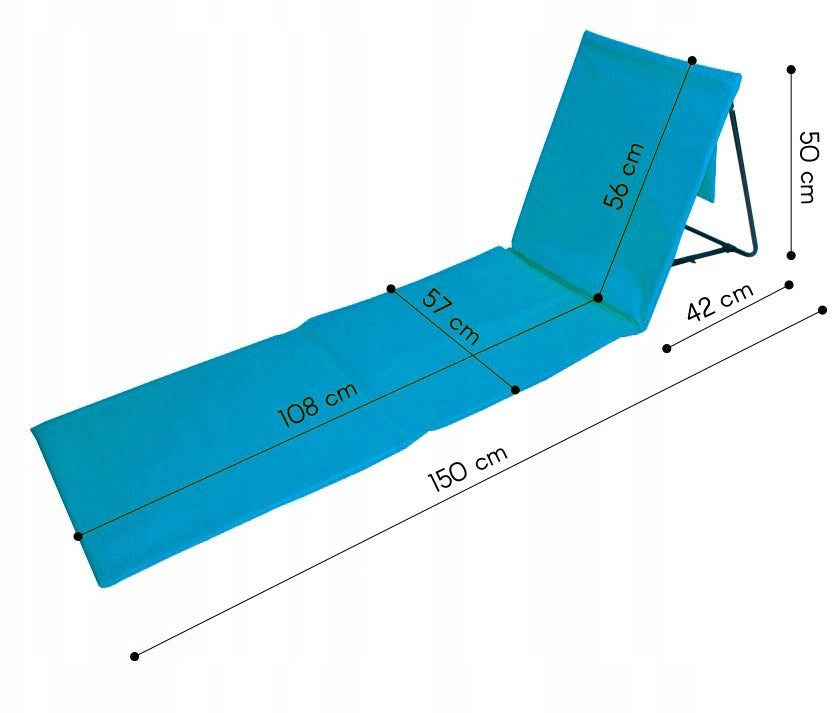 Sezlong de plaja pliabil, spatar cu cadru metalic, reglabil, 150x47x48 cm, albastru