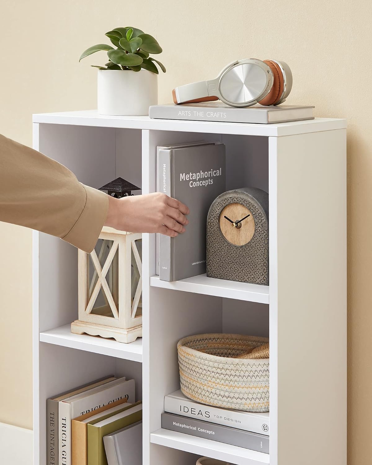 VASAGLE Biblioteca, raft cu 5 unitati de depozitare, pentru living, din lemn, 50x24x80cm, alb