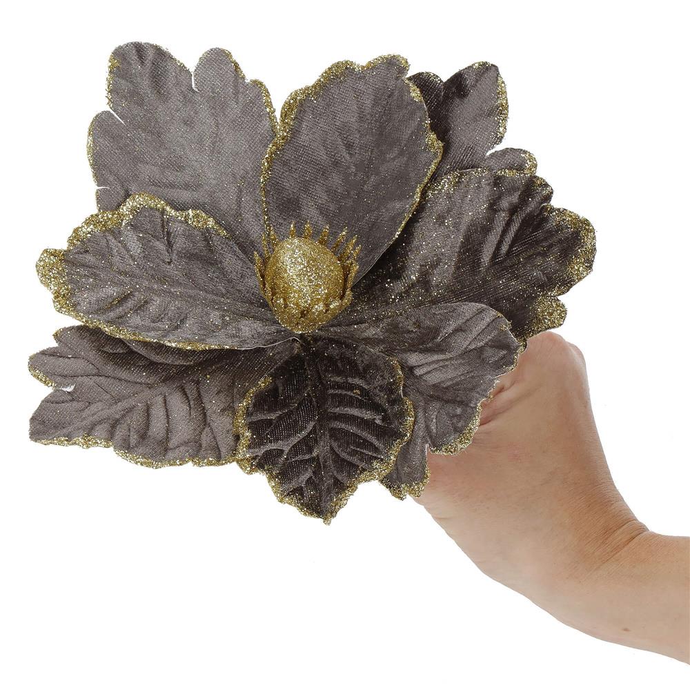 Set 5 ornamente pentru bradul de Craciun, stea Poinsettia, 23cm, gri auriu