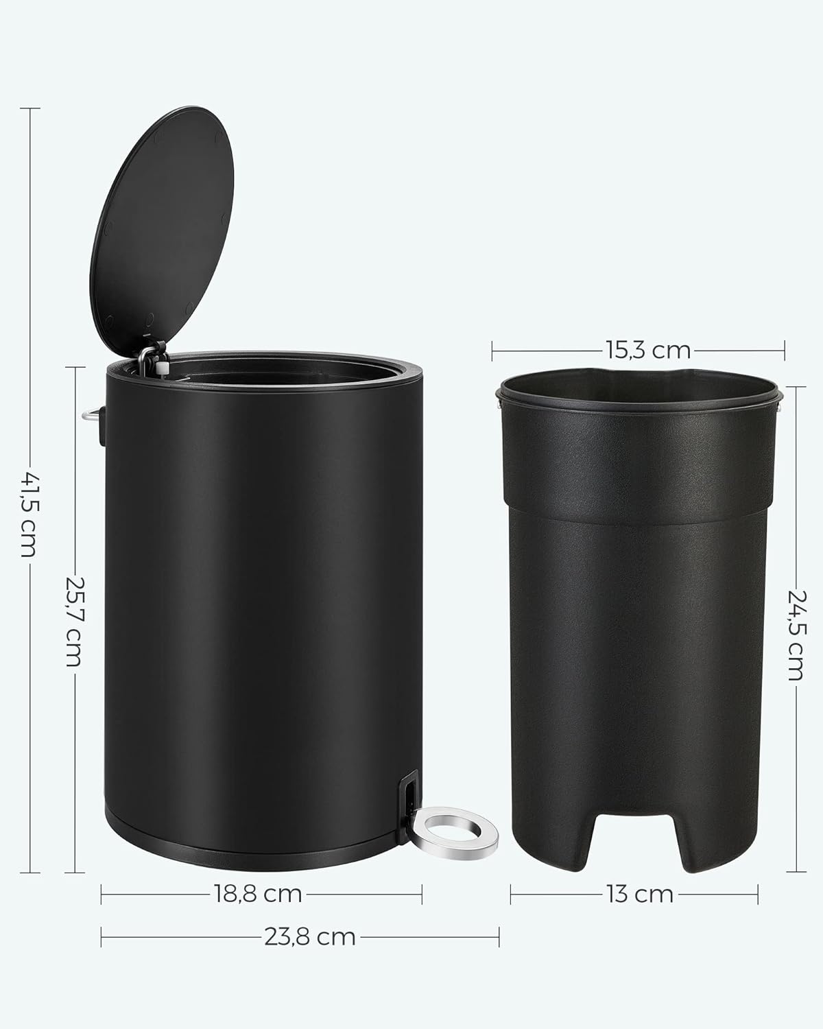 SONGMICS Cos de gunoi pentru baie, cu pedala si soft-close, 3 litri, negru