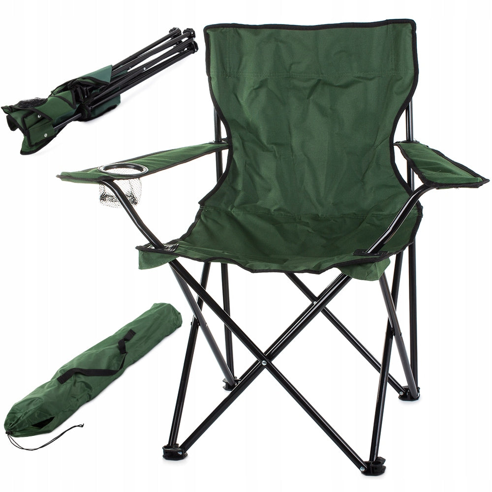 Scaun pliabil camping sau pescuit Sersimo, suport pahar, verde