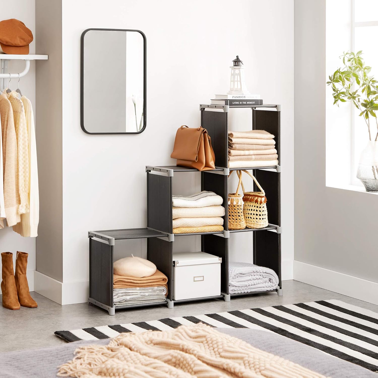 SONGMICS Organizator modular textil, multifunctional, pentru depozitare, negru - 7