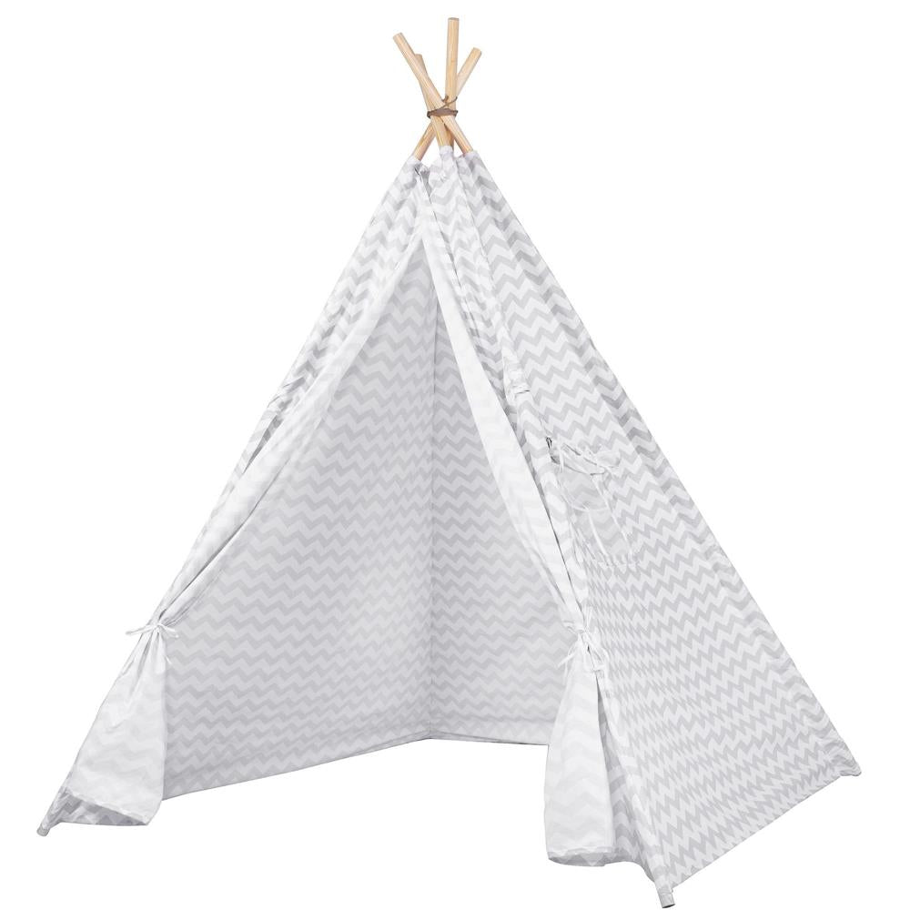 Cort copii Sersimo stil indian Teepee Tent cu fereastra, alb gri zig zag