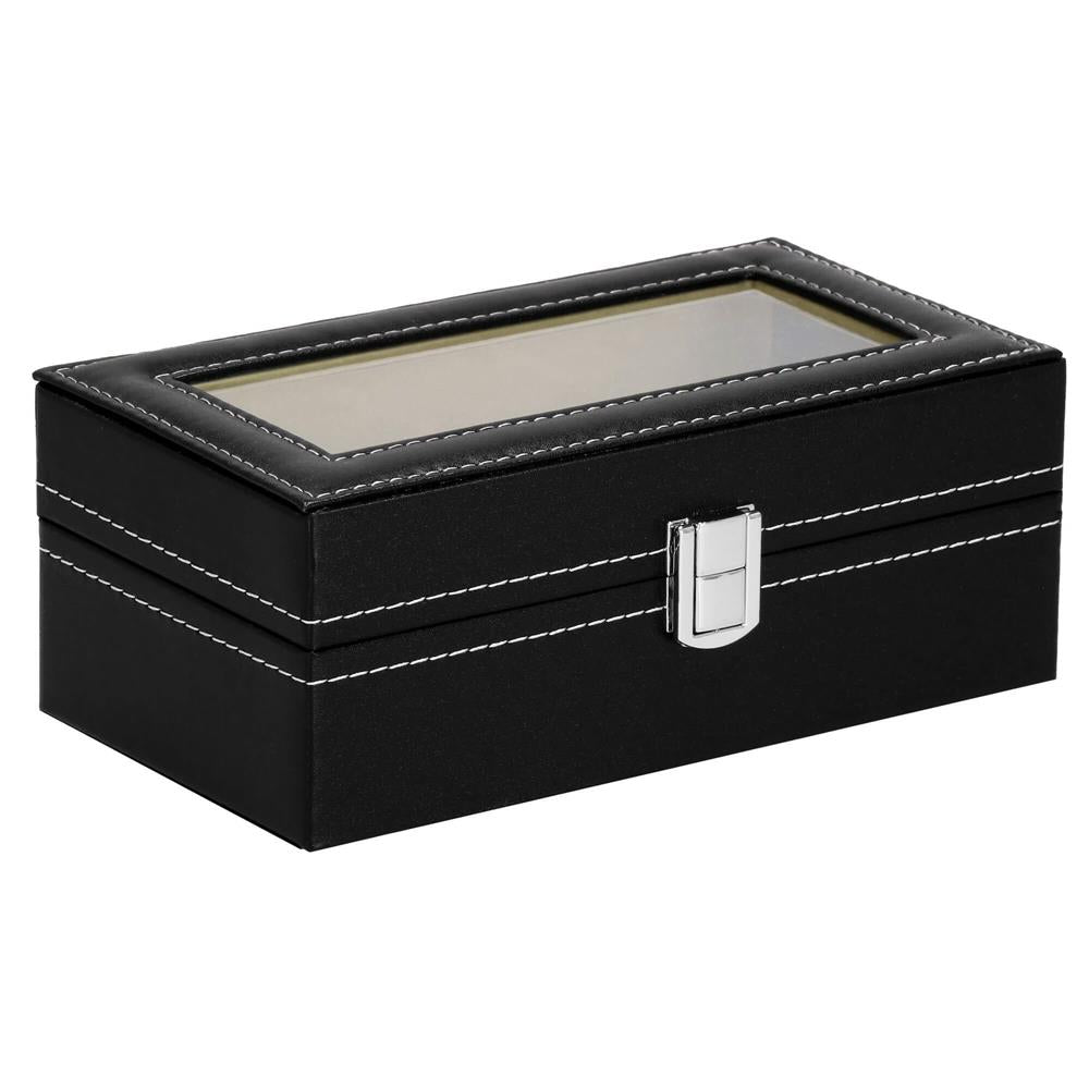 Cutie depozitare si organizare ceasuri, MDF, piele ecologica, 20,5x11x8cm, negru