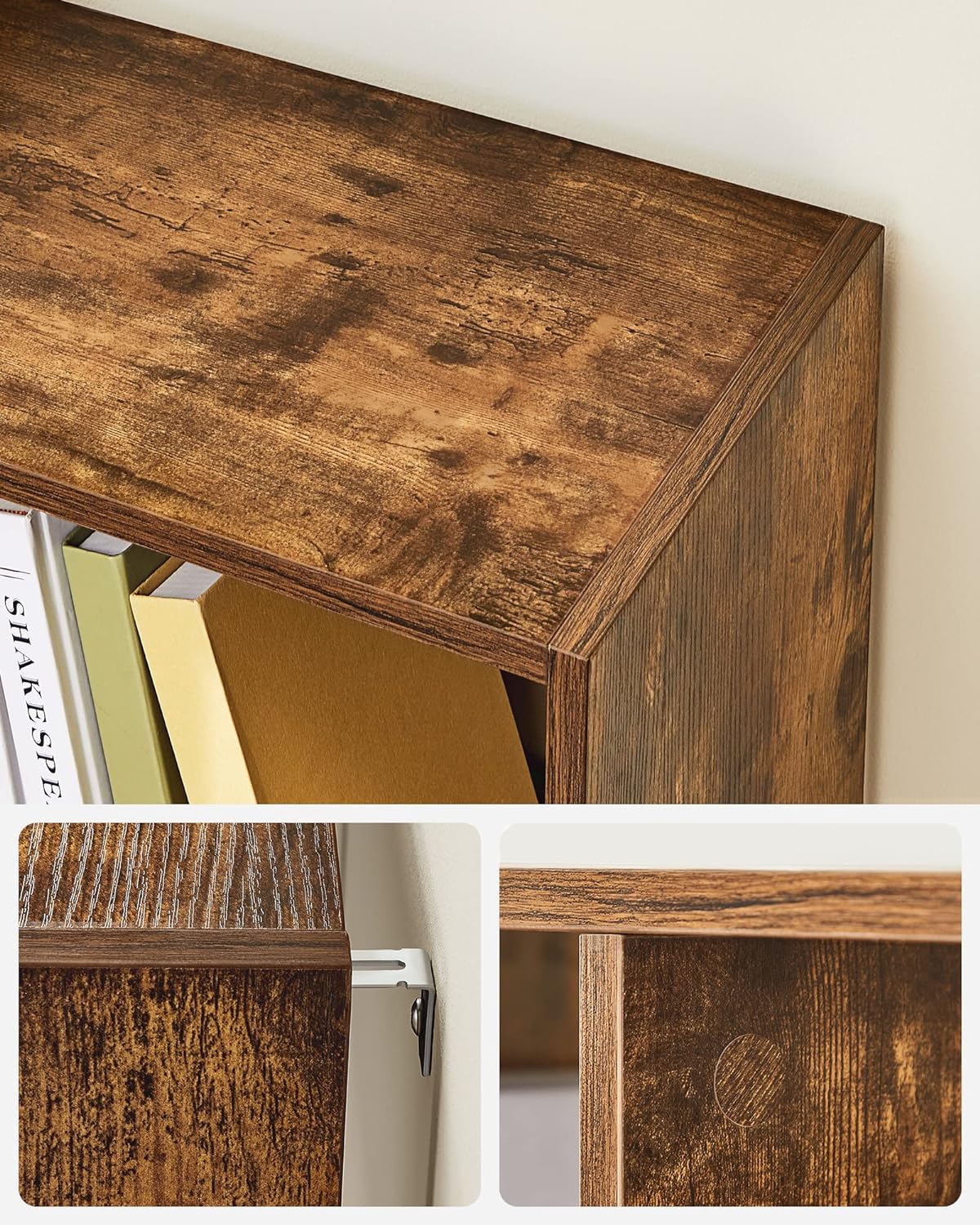 VASAGLE Biblioteca, raft cu 8 unitati de depozitare, pentru living, din lemn, 97x30x100cm, maro rustic