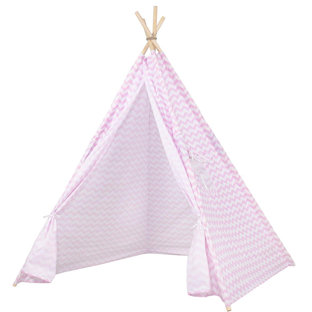 Cort copii Sersimo stil indian Teepee Tent cu fereastra, alb roz zig zag