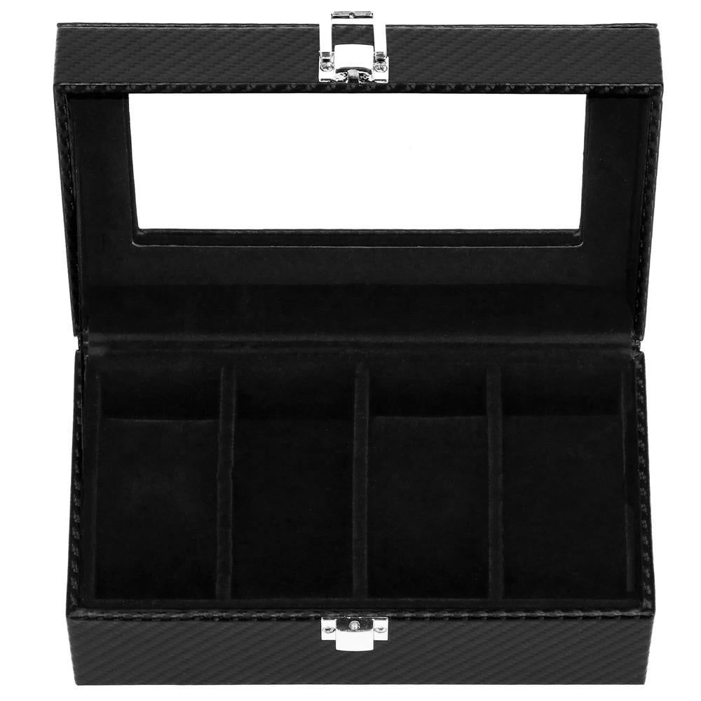 Cutie depozitare si organizare ceasuri, MDF, piele ecologica, 20,5x11x8cm, negru sarpe
