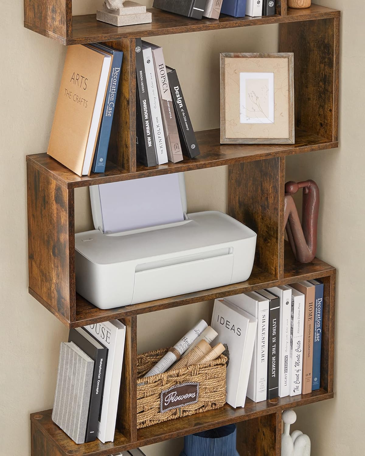 VASAGLE Biblioteca, raft cu 6 unitati de depozitare, pentru living, din lemn, 24x190x70cm, maro rustic