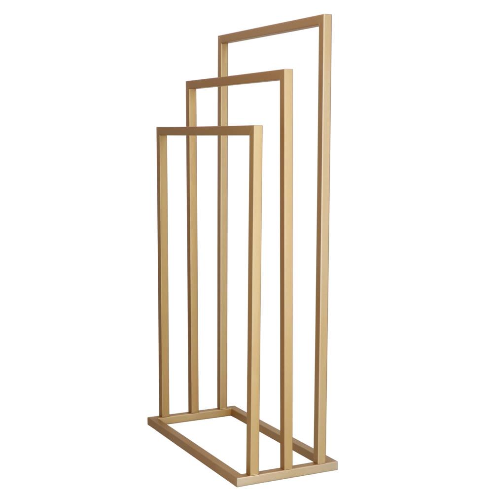 Suport metalic de baie pentru prosoape, cu 3 standuri, 86 cm, auriu mat