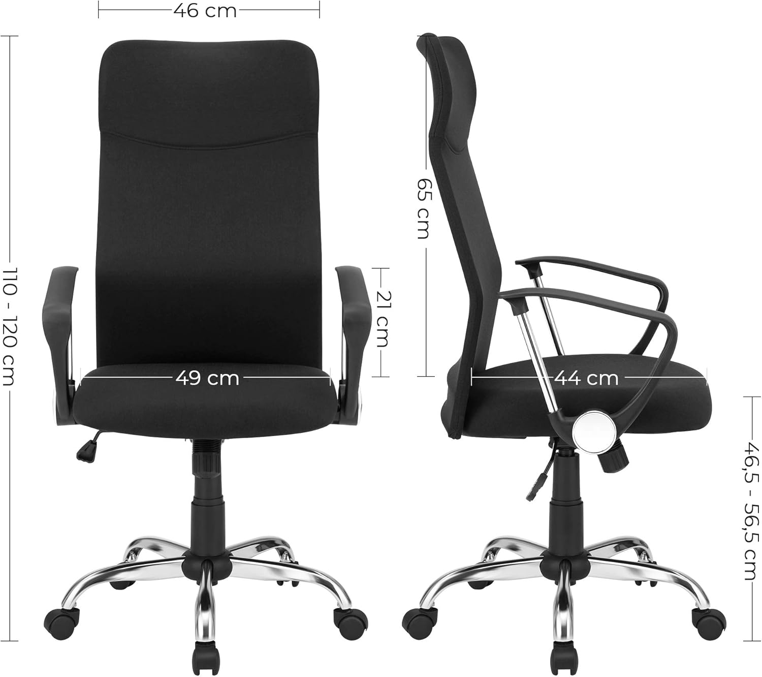 SONGMICS Scaun de birou ergonomic pentru sala de sedinte, pivotant, capitonat, inaltime reglabila si rabatabil, negru - 7