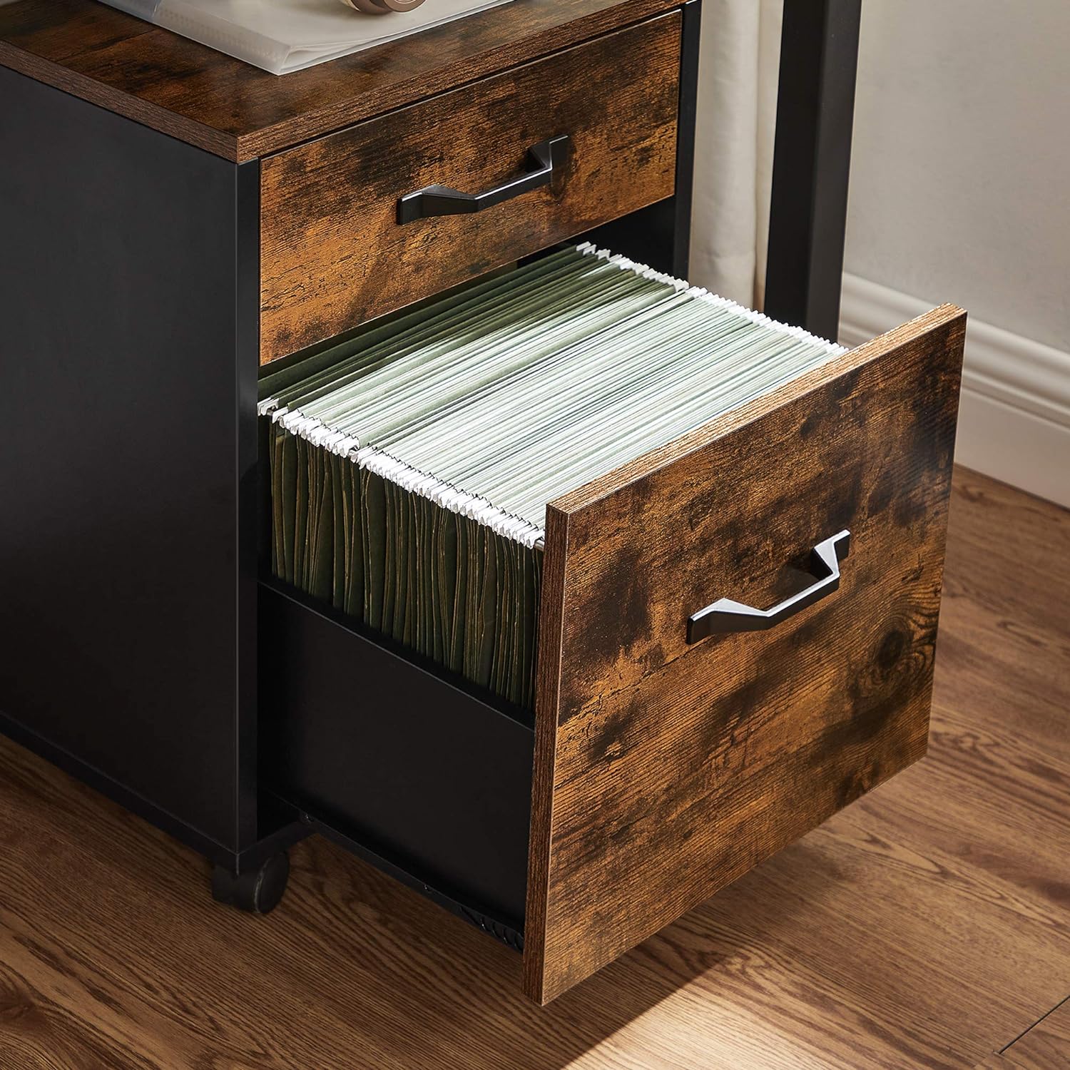 VASAGLE Dulap mobil tip rollbox pentru birouri, cu 2 sertare, stil industrial, 41x40x55cm, maro rustic