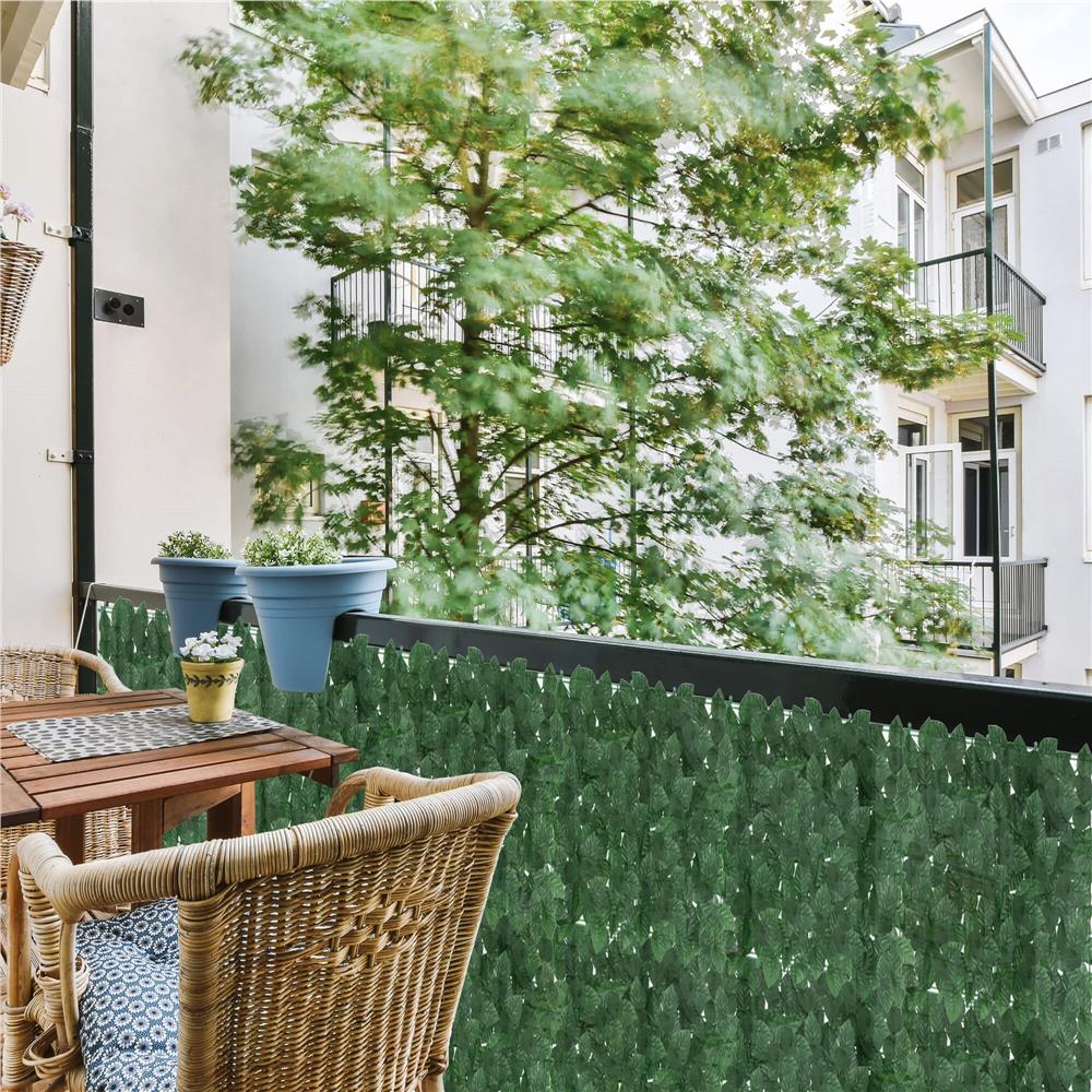 Panou paravan cu frunze artificiale pentru gard sau balcon, 100x300cm, verde inchis