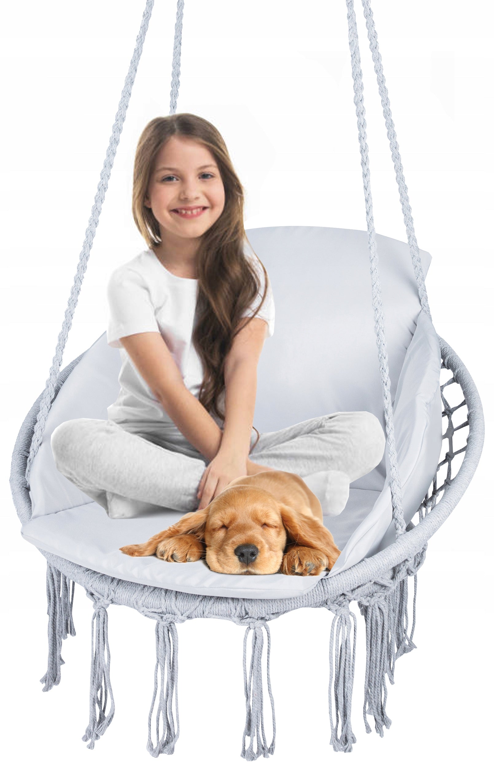 Scaun rotund tip leagan suspendat cu perna Confort casa sau gradina, gri