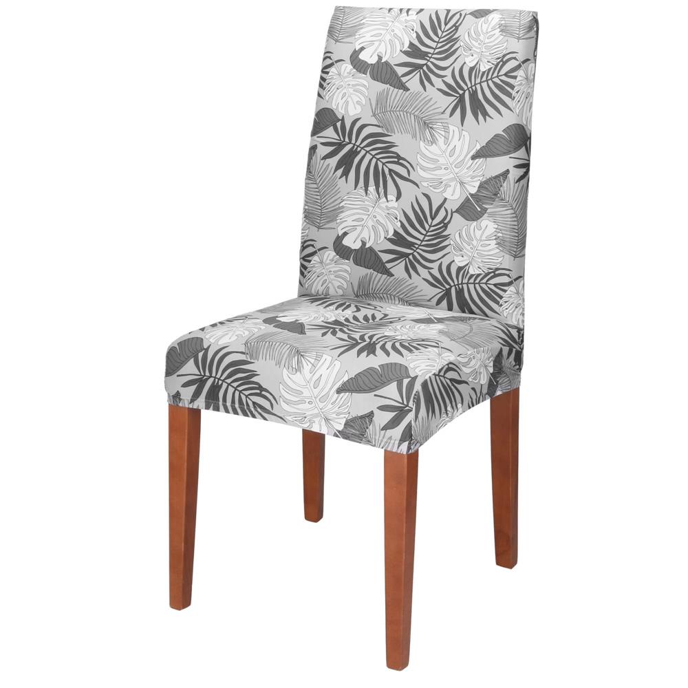 Set 4 huse universale pentru scaun, marime universala, poliester si spandex, 38x70cm, gri cu model floral