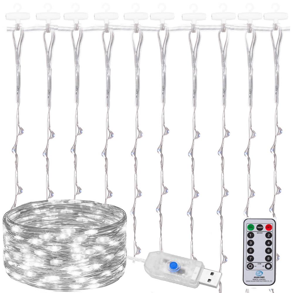 Ghirlanda luminoasa tip perdea 200 LED-uri, 2x2m, pentru interior, alimentare USB, alb