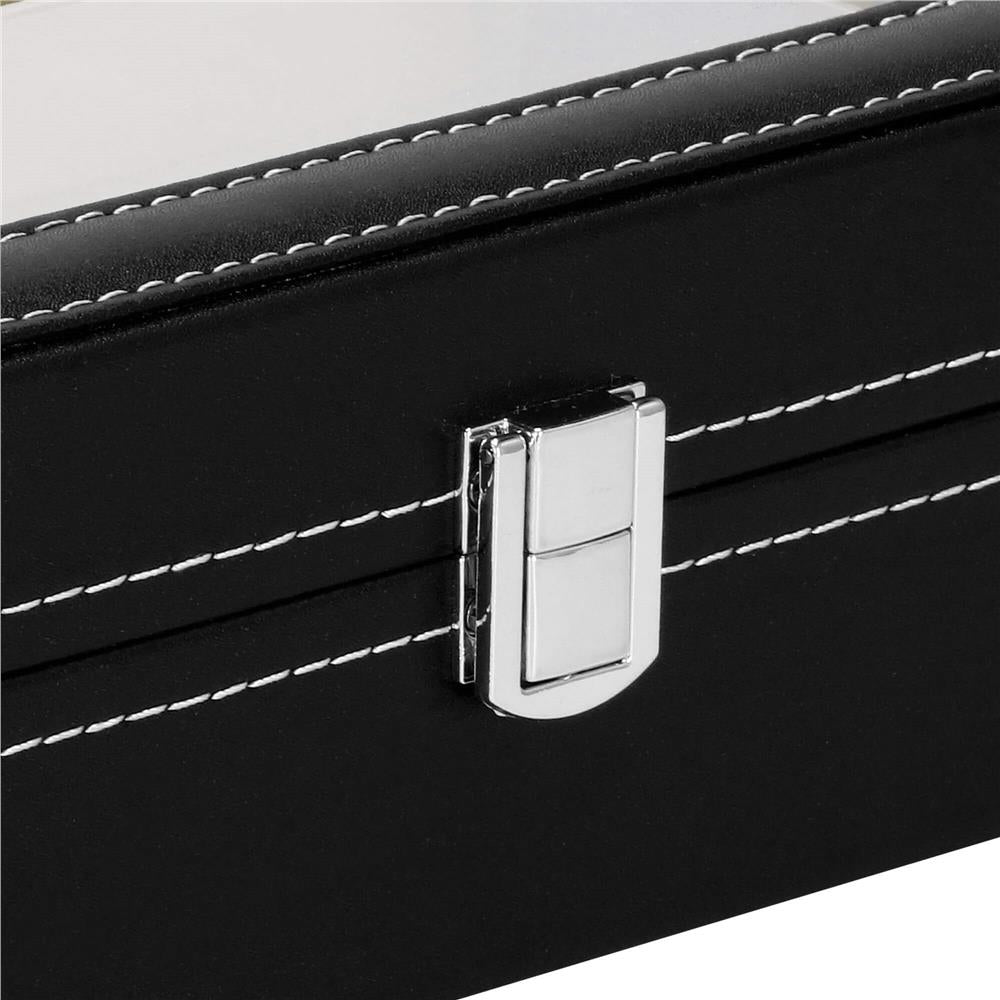 Cutie depozitare si organizare ceasuri, MDF, piele ecologica, 30x20x8cm, negru interior crem