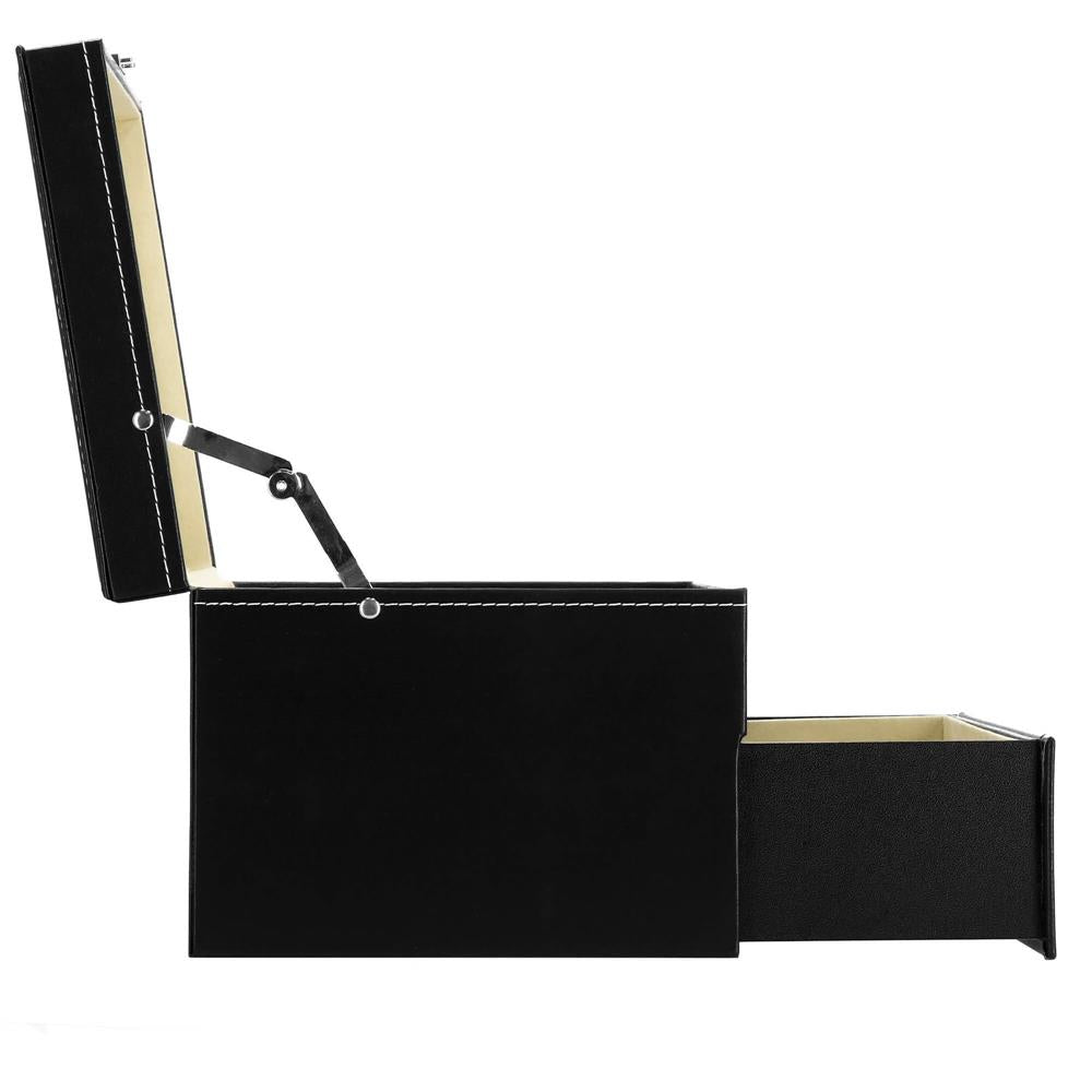 Cutie depozitare si organizare ceasuri, MDF, piele ecologica, 28x20x16,5cm, negru interior crem