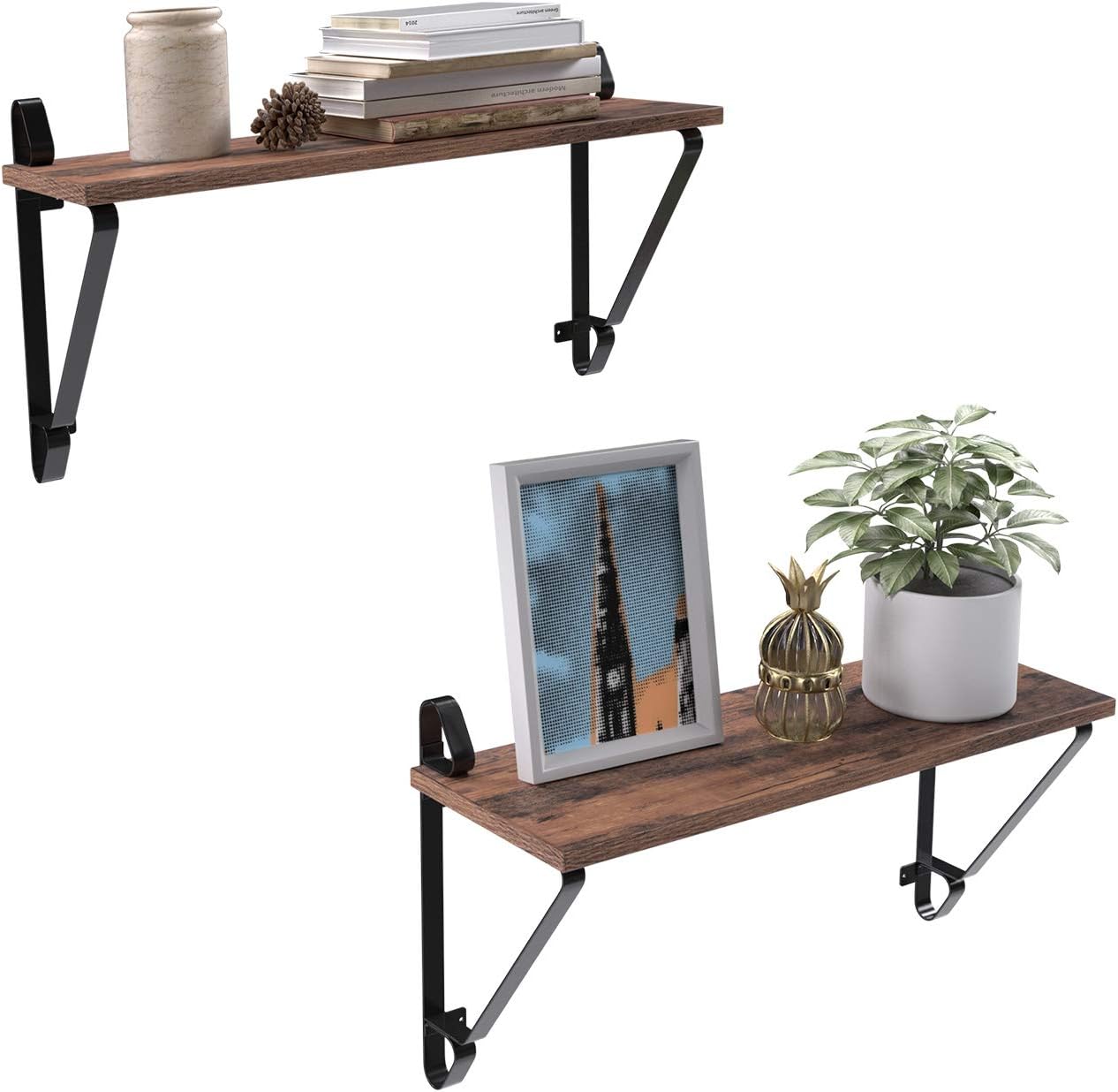 VASAGLE Rafturi de perete suspendate, set 2 bucati, 60x20x33cm, stil industrial, maro rustic si negru