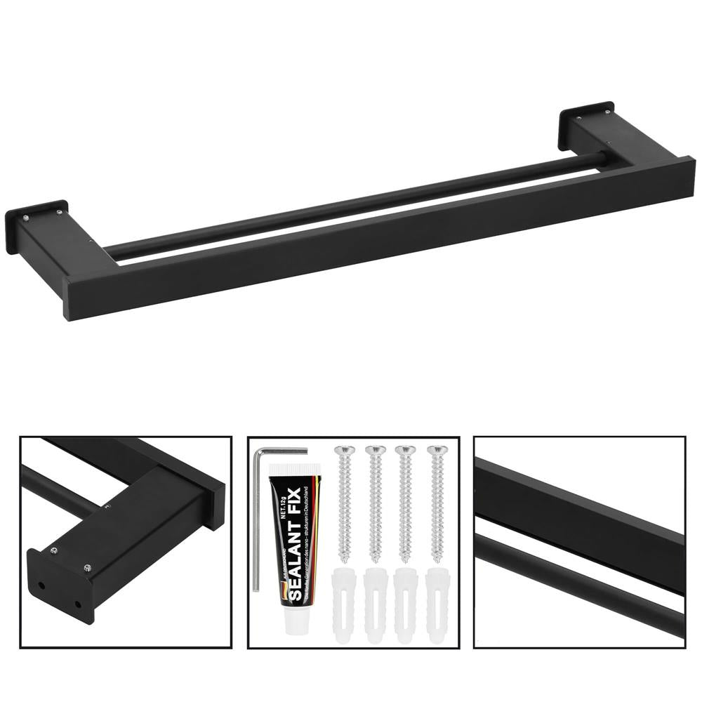 Suport prosoape pentru baie cu 2 sisteme de instalare, 2 brate, din aluminiu, 50x12cm, negru