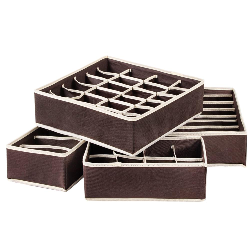 Set 4 organizatoare Sersimo sertar pentru sosete/lenjerie, maro