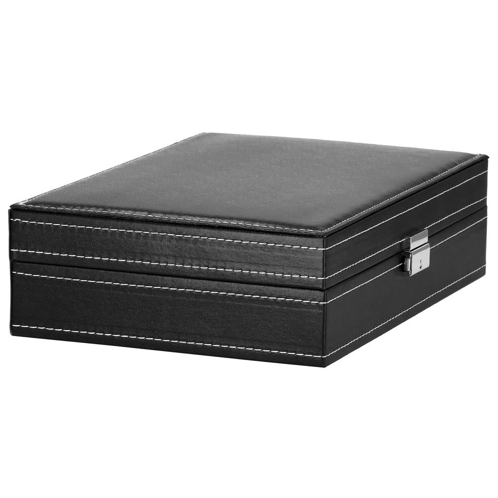 Cutie depozitare si organizare ceasuri si alte accesorii, MDF, piele ecologica, 30x20x8cm, negru