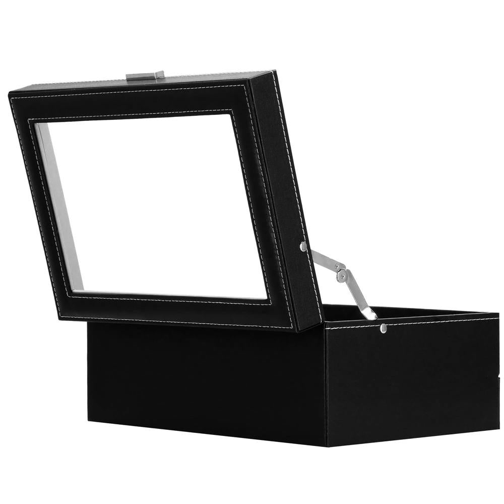 Cutie depozitare si organizare ceasuri si alte accesorii, MDF, piele ecologica, 30x20x13cm, negru