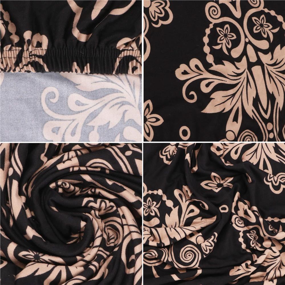 Set 4 huse pentru scaun, marime universala, poliester si spandex, 38x70cm, negru, bej