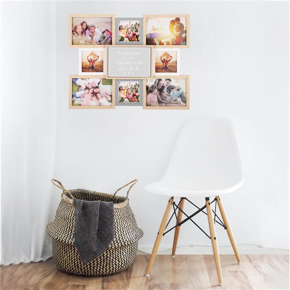 Rama foto de perete, colaj de 8 fotografii, 41x51cm, alb si gri