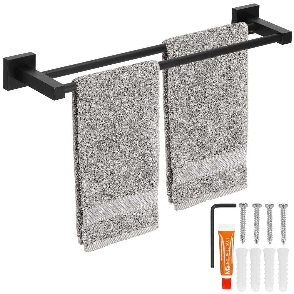 Suport prosoape pentru baie cu 2 sisteme de instalare, 2 brate, din aluminiu, 50x11cm, negru