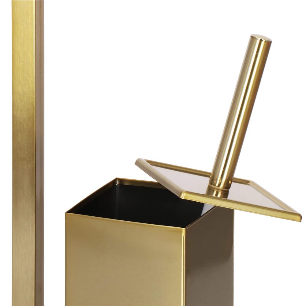 Stand cu perie WC si suport hartie igienica, metal si bambus, 67cm, auriu
