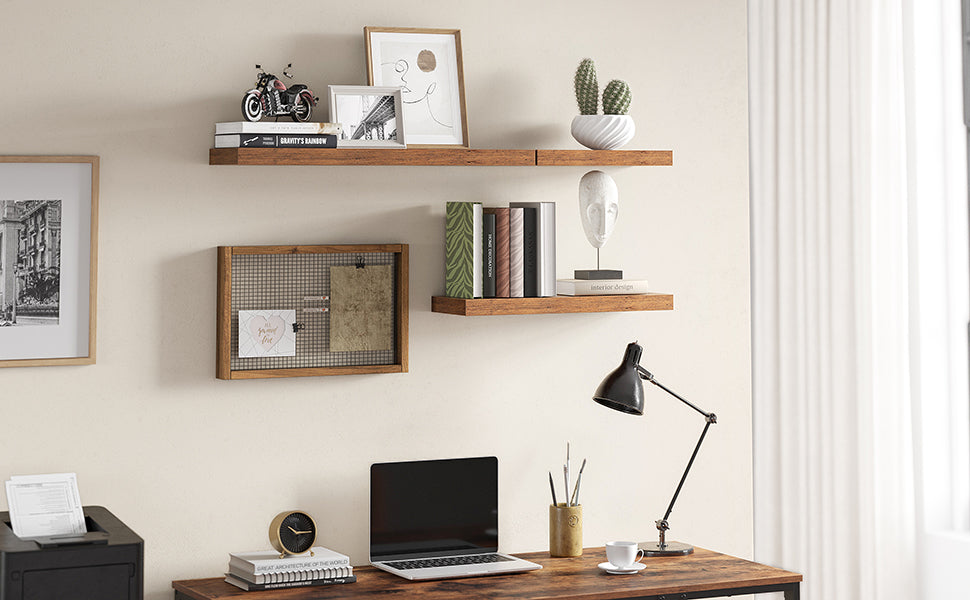 VASAGLE Raft de perete suspendat plutitor, MDF, sistem montare inclus, 80x20x4cm, vintage maro