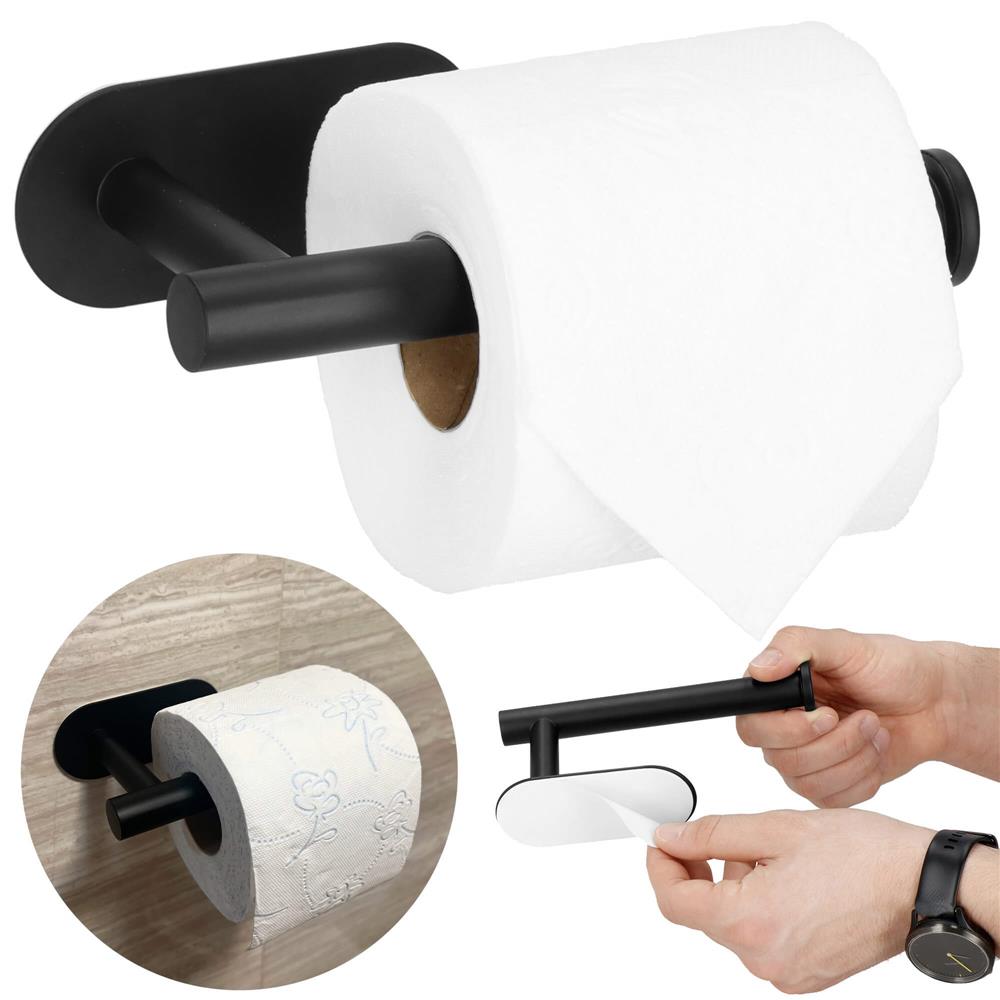 Suport hartie igienica din otel, prindere fara gaurire, 16cm, negru